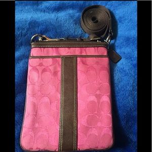 Pink and Brown Coach Signature Crossbody Purse